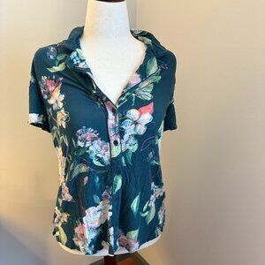 Soma Cool Nights Floral Button Front Pajama Top Short Sleeve Women's Large